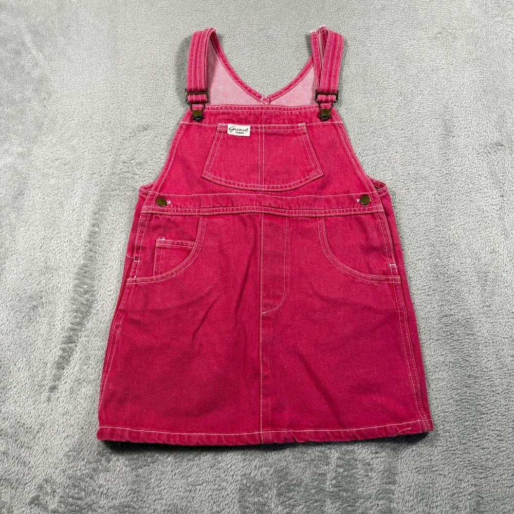Vintage Guess Overall‎ Dress Girls 6Y Pink Denim Adjustable Strap Pockets USA